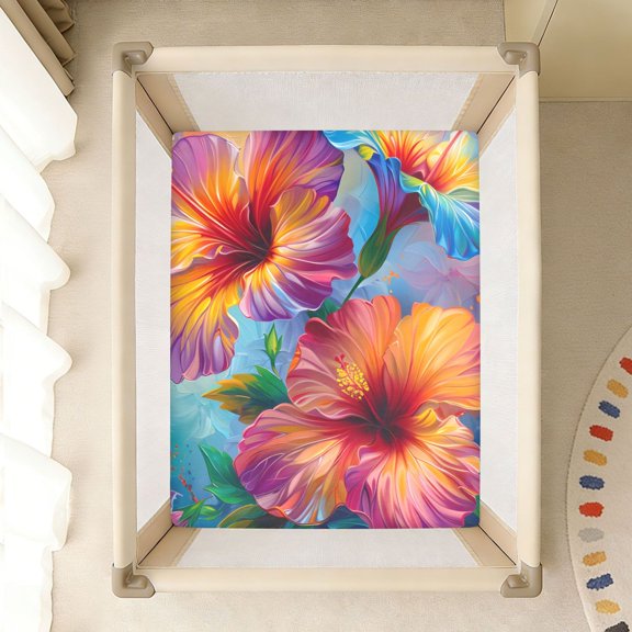 BZSMCE Soft Fitted Cotto Sheets for In Dreamy Hibiscus Pattern