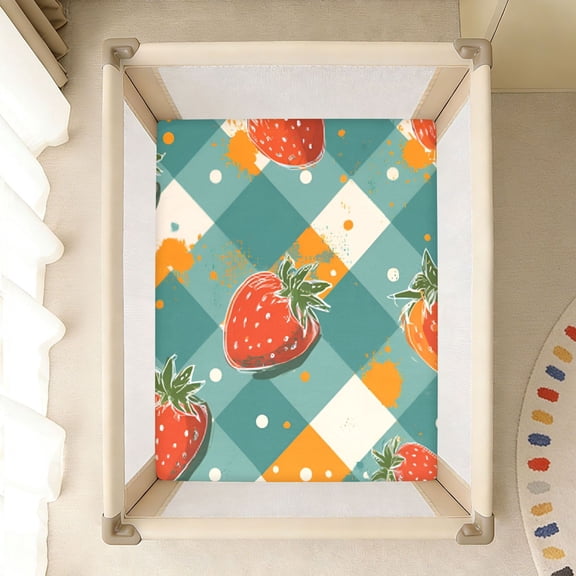 BZSMCE Soft Fitted Cotto Sheets for In Strawberry Picnic Gingham Pattern
