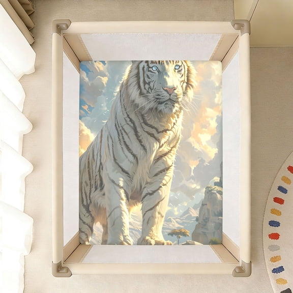 BZSMCE Soft Fitted Cotto Sheets for In White Tiger Pattern