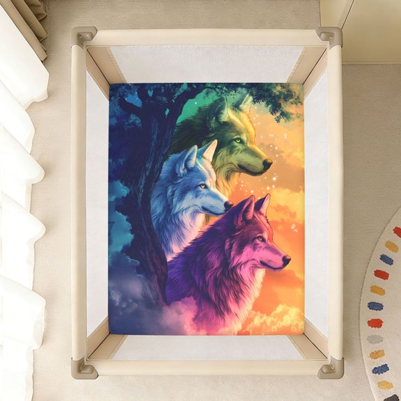 BZSMCE Soft Fitted Cotton Sheets In Differently Colored Wolves Pattern 39*27/52*28in