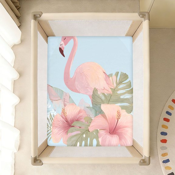 BZSMCE Soft Fitted Cotton Sheets In Flamingo Palm Leaves Pattern 39*27/52*28in