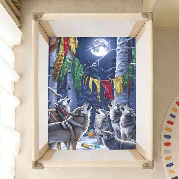 BZSMCE Soft Fitted Cotton Sheets In Group Of Wolves Howling Moon Pattern 39*27/52*28in