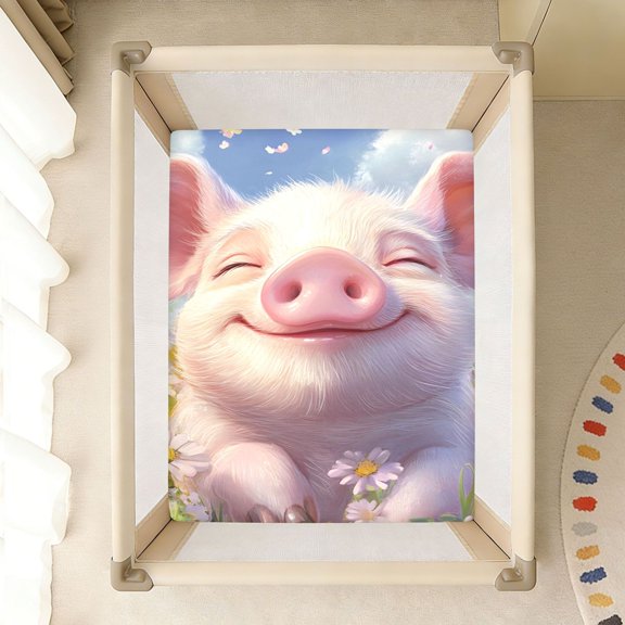 BZSMCE Soft Fitted Cotton Sheets In Happy Pig Flower Pattern 39*27/52*28in