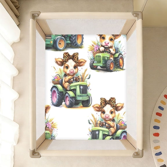 BZSMCE Soft Fitted Cotton Sheets In Highland Cattle Truck Pattern 39*27/52*28in Pattern 39*27/52*28in