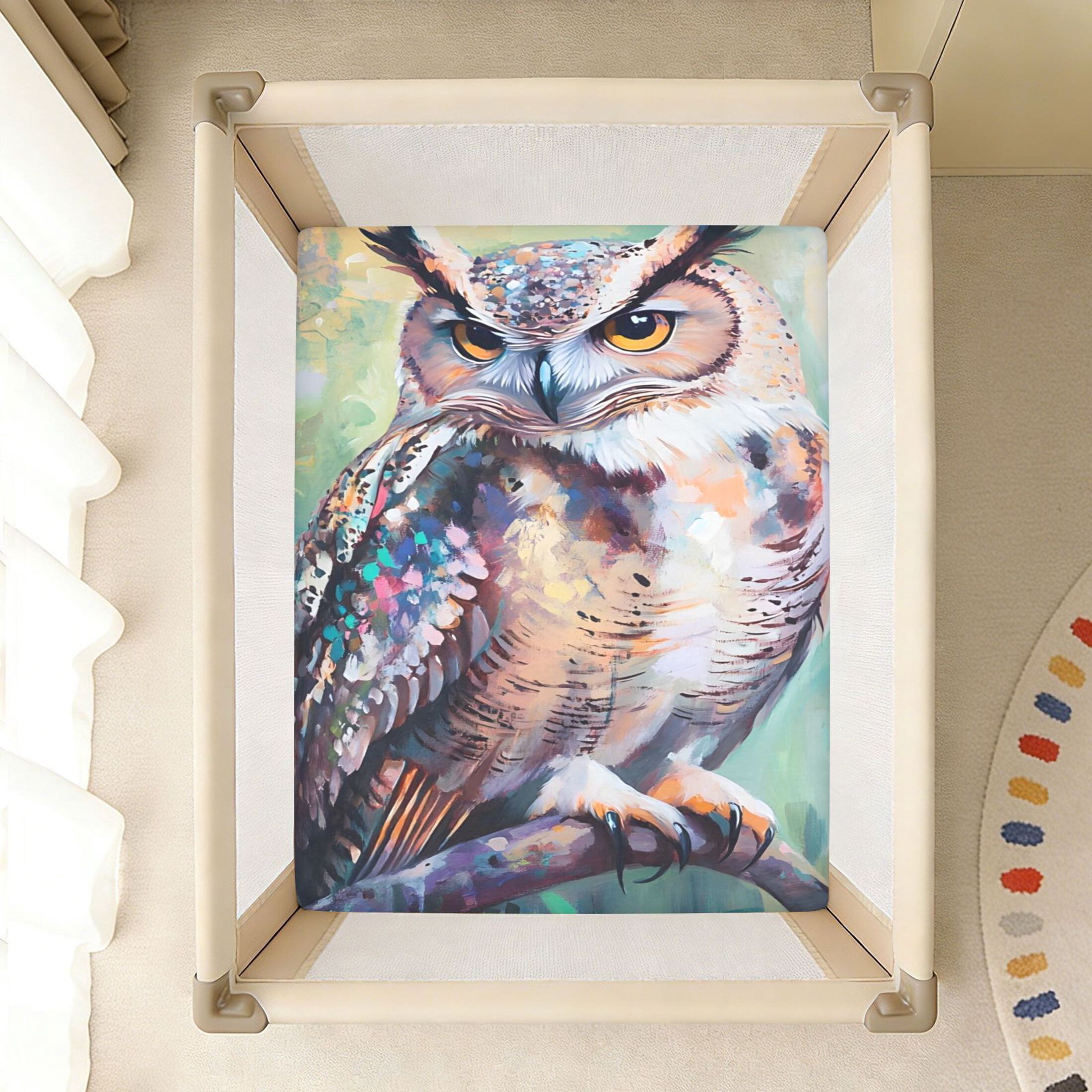BZSMCE Soft Fitted Cotton Sheets In Oil Painting Owl Perched Pattern 39 ...
