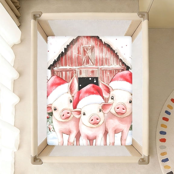 BZSMCE Soft Fitted Cotton Sheets In Pigs Santa Claus Hats Pattern 39*27/52*28in