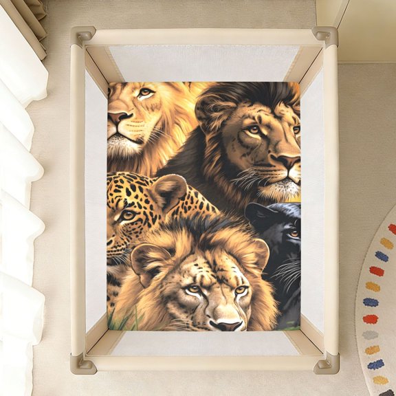 BZSMCE Soft Fitted Cotton Sheets In Poster Depicting Five Animals Lion Pattern 39*27/52*28in