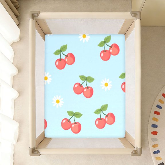 BZSMCE Soft Fitted Cotton Sheets In Red Cherry Daisies Pattern 39*27/52*28in