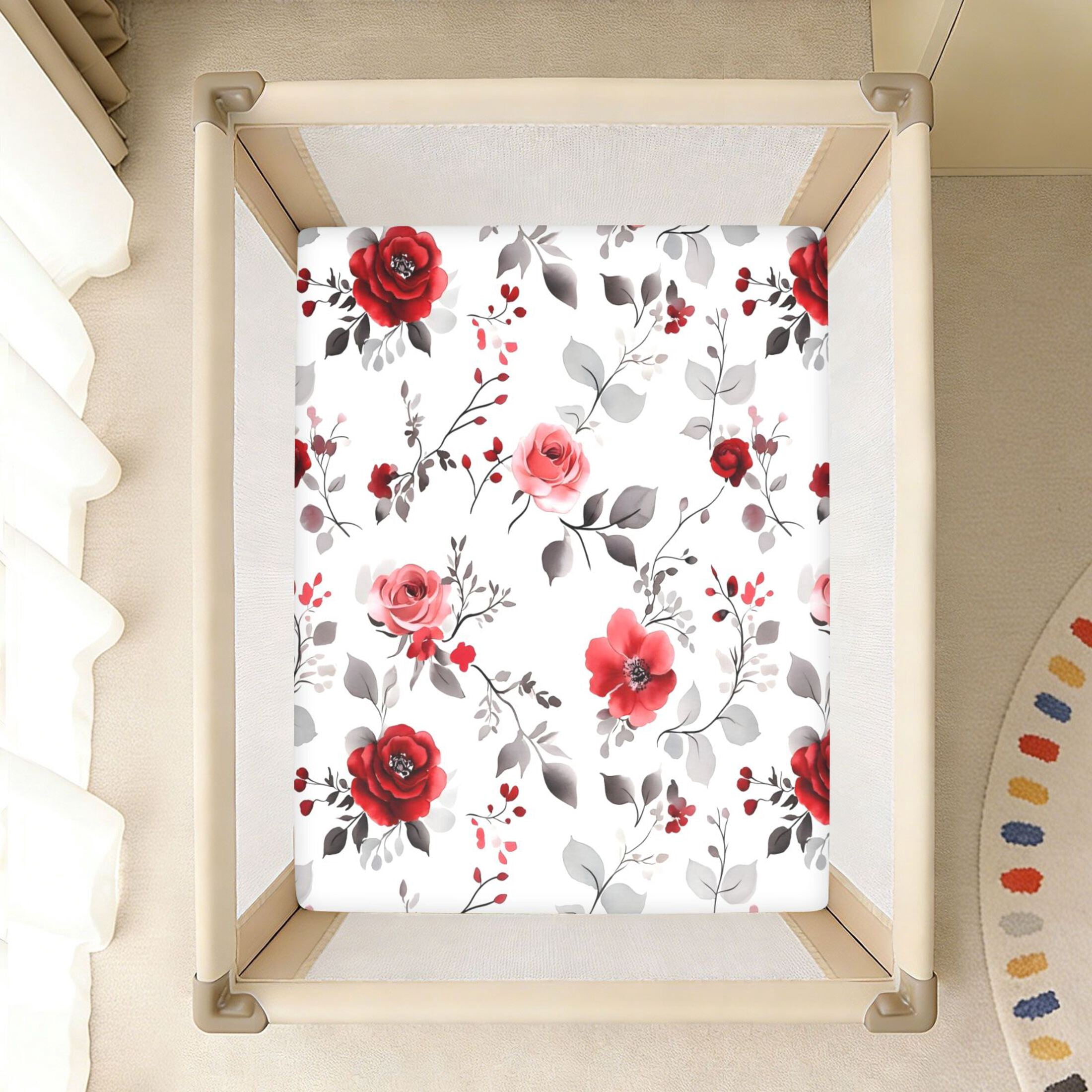 BZSMCE Soft Fitted Cotton Sheets In Red Rose Pattern 39*27/52*28in ...