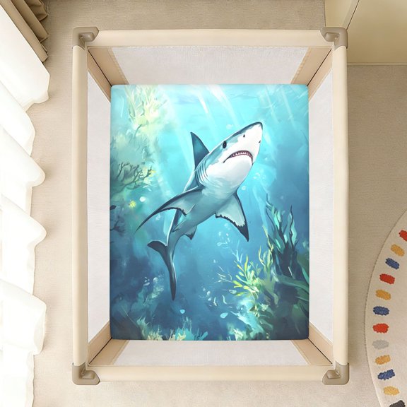BZSMCE Soft Fitted Cotton Sheets In Shark Seaweed Pattern 39*27/52*28in