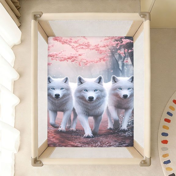 BZSMCE Soft Fitted Cotton Sheets In Three White Wolves Pattern 39*27/52*28in
