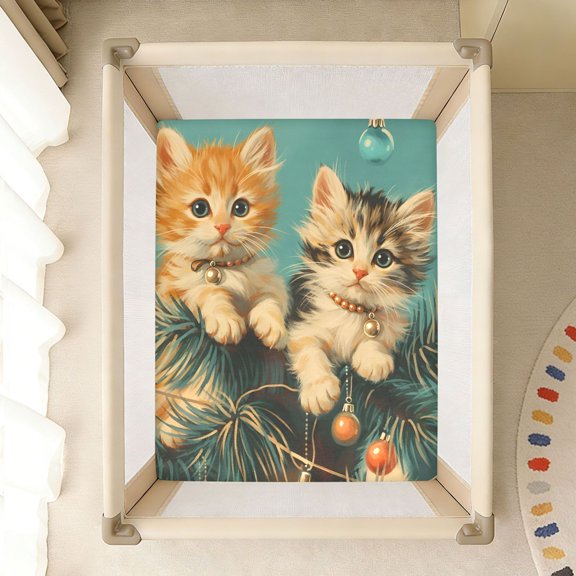 BZSMCE Soft Fitted Cotton Sheets In Two Cats Pine Needles Pattern 39*27/52*28in