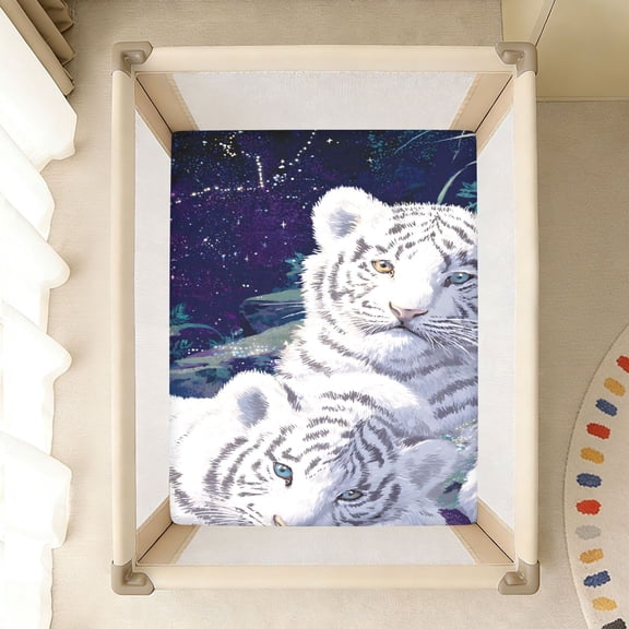 BZSMCE Soft Fitted Cotton Sheets In Two White Tigers Pattern 39*27/52*28in