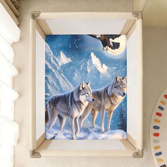 BZSMCE Soft Fitted Cotton Sheets In Two Wolves Snow Eagle Pattern 39*27/52*28in