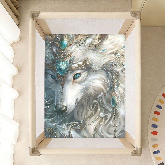 BZSMCE Soft Fitted Cotton Sheets In White Wolf Front View Ethnic Hair Ornament Pattern 39*27/52*28in
