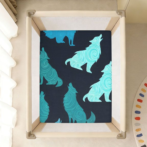 BZSMCE Soft Fitted Cotton Sheets In Wolf Silhouettes with Swirls Pattern 39*27/52*28in Pattern 39*27/52*28in