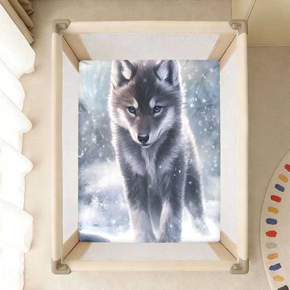 BZSMCE Soft Fitted Cotton Sheets In Wolf Standing Snow Covered Forest Pattern 39*27/52*28in