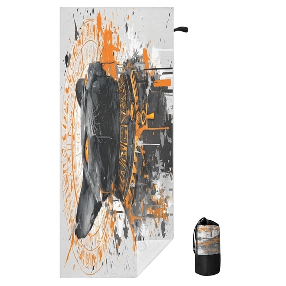 BZSMCE Soft Gilded Splatter Cat For Beach Towel with Wind-Resistant Magnetic Corners And Mesh Carry Bag