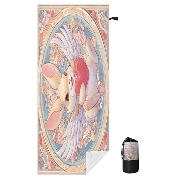 BZSMCE Soft Heartfelt Angel Bunny For Beach Towel with Wind-Resistant Magnetic Corners And Mesh Carry Bag