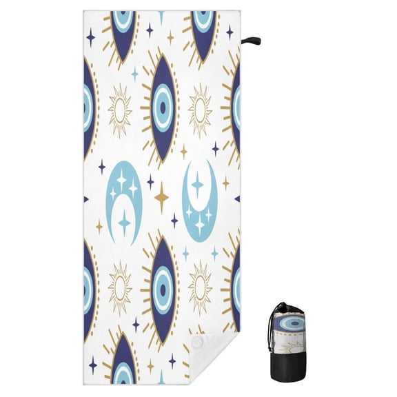 BZSMCE Soft Magic Evil Eye For Beach Towel with Wind-Resistant Magnetic Corners And Mesh Carry Bag
