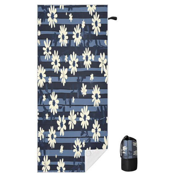 BZSMCE Soft Midnight Daisy Dance For Beach Towel with Wind-Resistant Magnetic Corners And Mesh Carry Bag