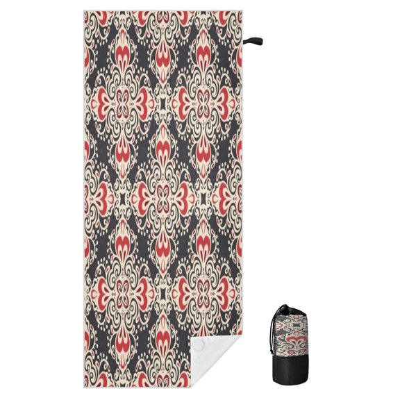 BZSMCE Soft Noir Heart Scroll For Beach Towel with Wind-Resistant Magnetic Corners And Mesh Carry Bag