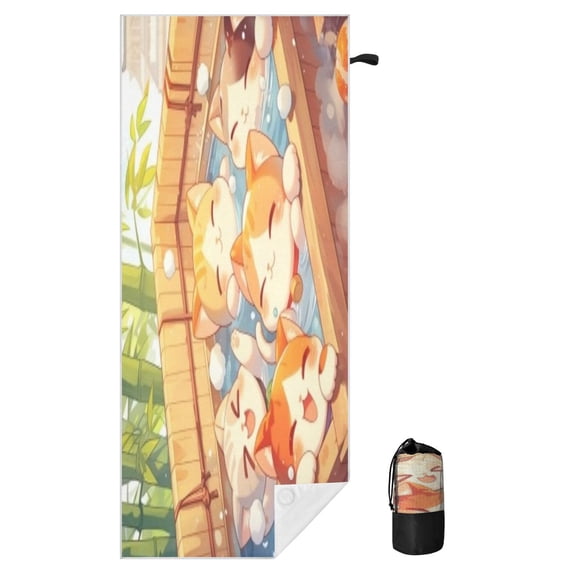 BZSMCE Soft Onsen Cats Bubbles For Beach Towel with Wind-Resistant Magnetic Corners And Mesh Carry Bag