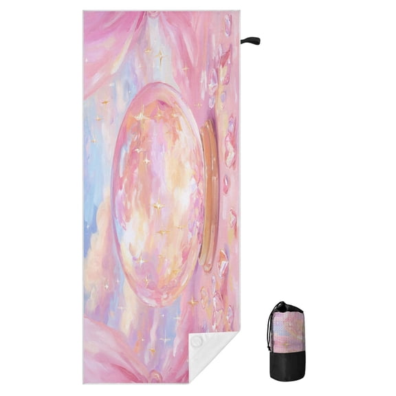 BZSMCE Soft Pink Sky Glass Globe For Beach Towel with Wind-Resistant Magnetic Corners And Mesh Carry Bag