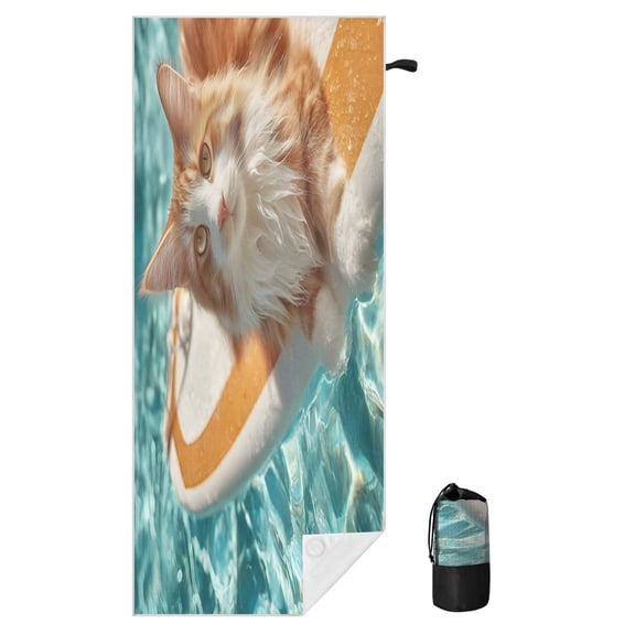 BZSMCE Soft Pool Surfing Cat For Beach Towel with Wind-Resistant Magnetic Corners And Mesh Carry Bag