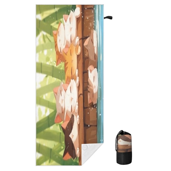 BZSMCE Soft Sleepy Bamboo Cats Pile For Beach Towel with Wind-Resistant Magnetic Corners And Mesh Carry Bag