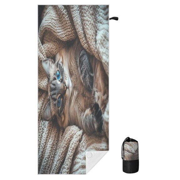 BZSMCE Soft Snuggle Time For Beach Towel with Wind-Resistant Magnetic Corners And Mesh Carry Bag