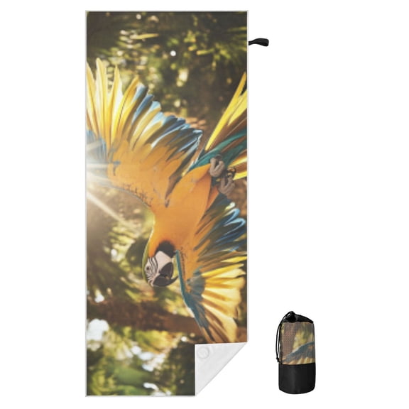 BZSMCE Soft Sunlit Parrot in The Forest Canopy For Beach Towel with Wind-Resistant Magnetic Corners And Mesh Carry Bag