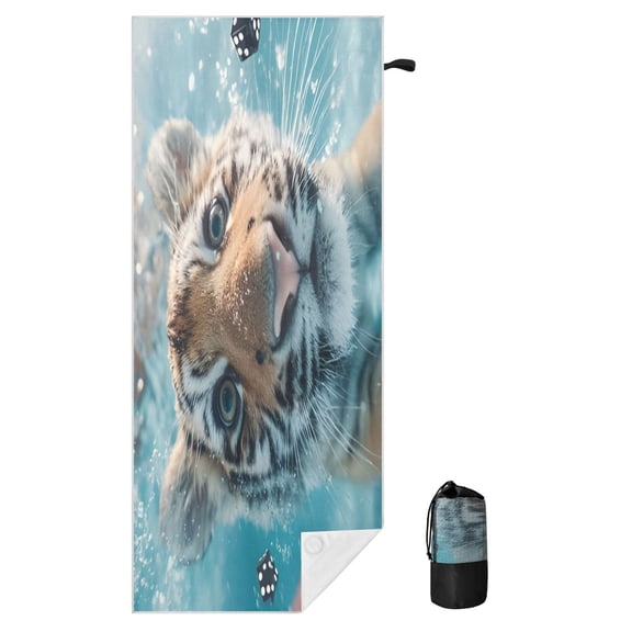 BZSMCE Soft Underwater Tiger For Beach Towel with Wind-Resistant Magnetic Corners And Mesh Carry Bag