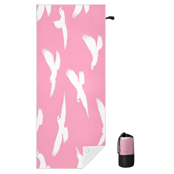 BZSMCE Soft White Dove Pattern For Beach Towel with Wind-Resistant Magnetic Corners And Mesh Carry Bag