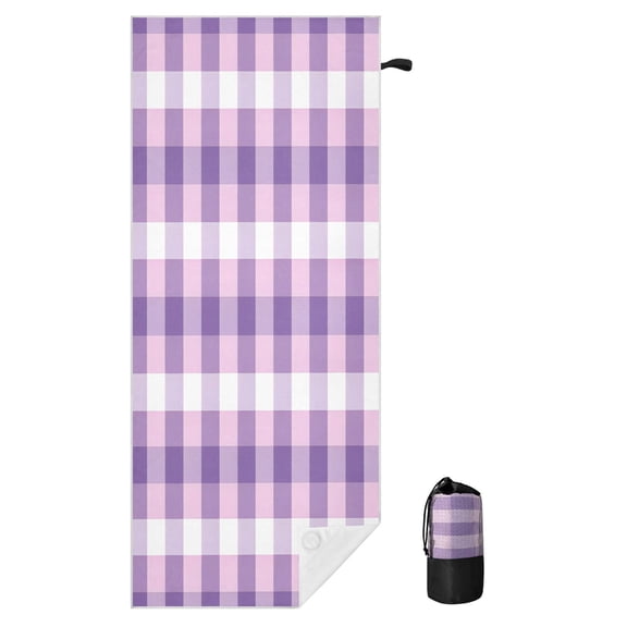 BZSMCE Soft White and Purple Striped Check Pattern For Beach Towel with Wind-Resistant Magnetic Corners And Mesh Carry Bag