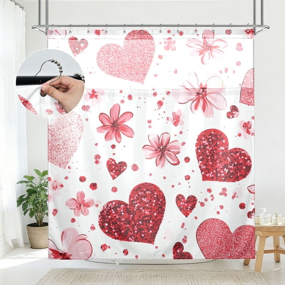 BZSMCE Sparkle Hearts Pattern Bathroom Shower Curtain Set with Hooks Waterproof Double Layer Fabric 7278 Inch