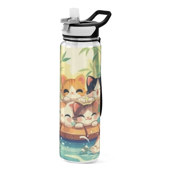 BZSMCE Sport Bottle Bamboo Edge Cats and Fishes Outdoor sports Water Bottle Size: 10.4x3in
