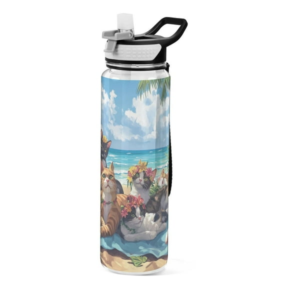 BZSMCE Sport Bottle Cats Beach Holiday Flowers Outdoor sports Water Bottle Size: 10.4x3in