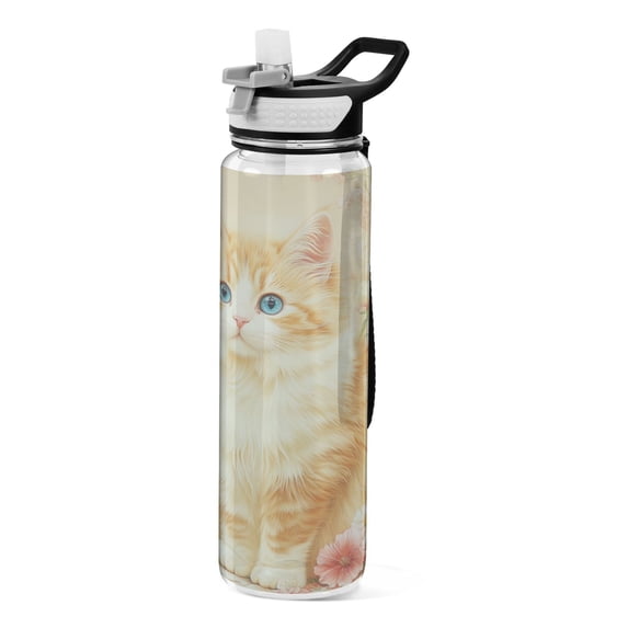BZSMCE Sport Bottle Curious Cat Among Petals Outdoor sports Water Bottle Size: 10.4x3in
