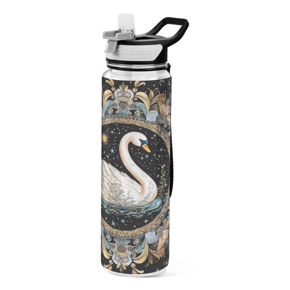 BZSMCE Sport Bottle Mystic Swan in A Floral Universe Outdoor sports Water Bottle Size: 10.4x3in