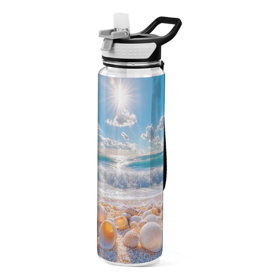 BZSMCE Sport Bottle Seashells on Sunny Beach Outdoor sports Water Bottle Size: 10.4x3in