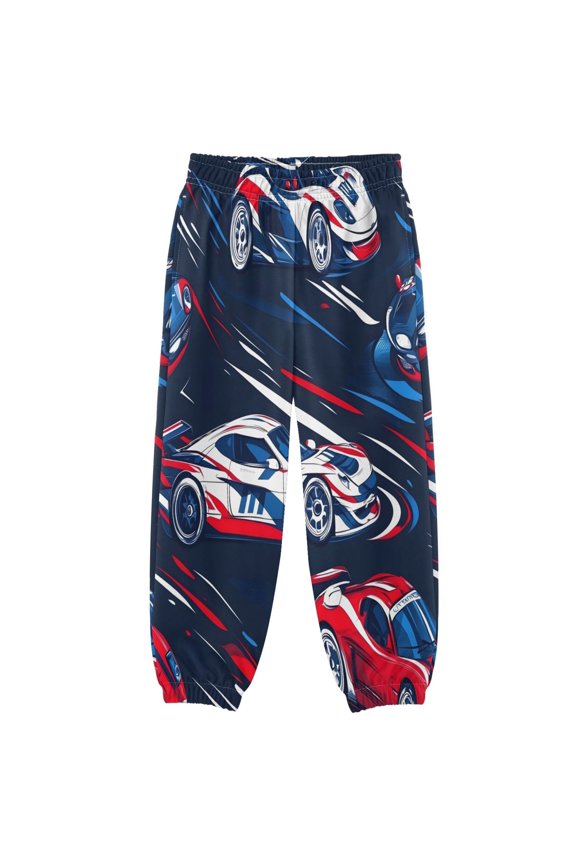 BZSMCE Sports Racing Car Pattern Print Elastic Waist Jogger Pants Lightweight Wind Resistant Casual Athletic Trousers with Cuffed Ankles & Side Pockets