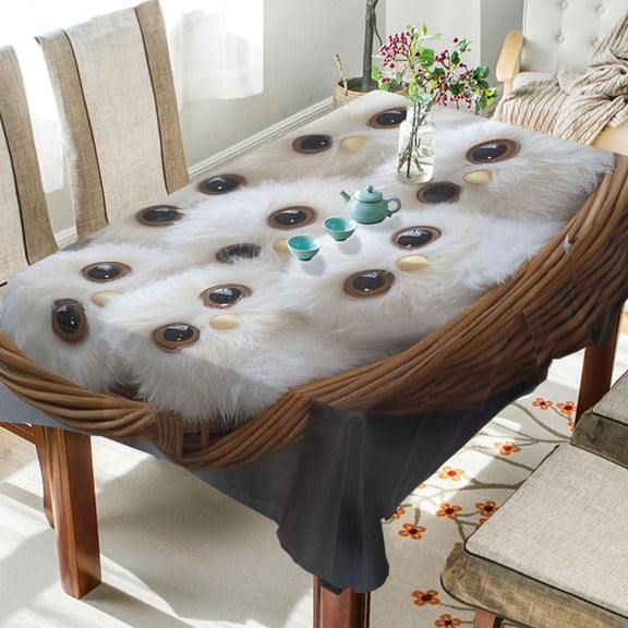 BZSMCE Square Tablecloth Adorable Fluffy Owl Family Pattern Tableclothes