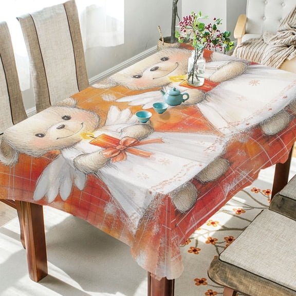 BZSMCE Square Tablecloth Angel Bears Illuminating The Season Pattern Tableclothes