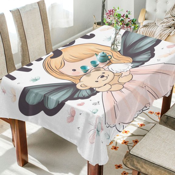 YAZAOO Square Tablecloth Angel Holding Bear Drawing Pattern Tableclothes