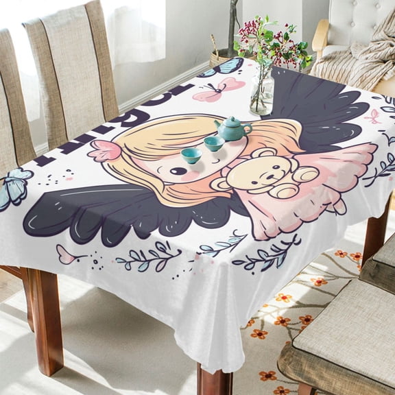 YAZAOO Square Tablecloth Angel Holding Bear Pattern Tableclothes