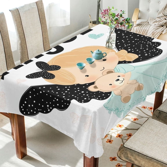 YAZAOO Square Tablecloth Angel Holding Bear Printing Pattern Tableclothes