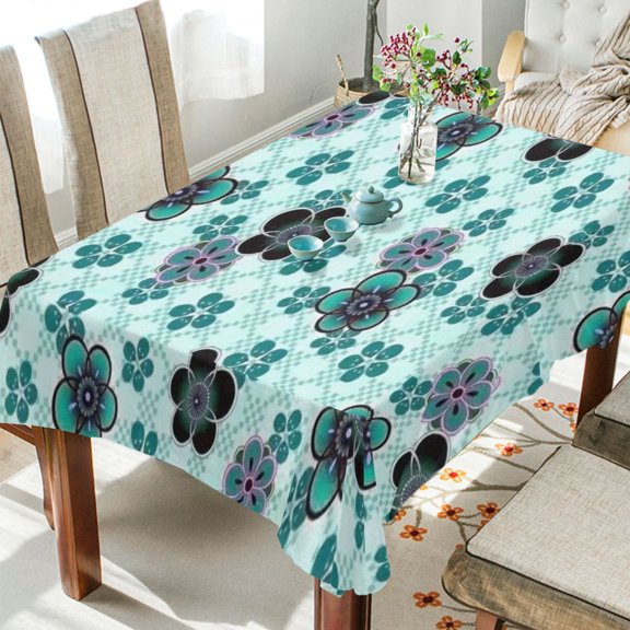 BZSMCE Square Tablecloth Aquatic Floral Mosaic Pattern Tableclothes