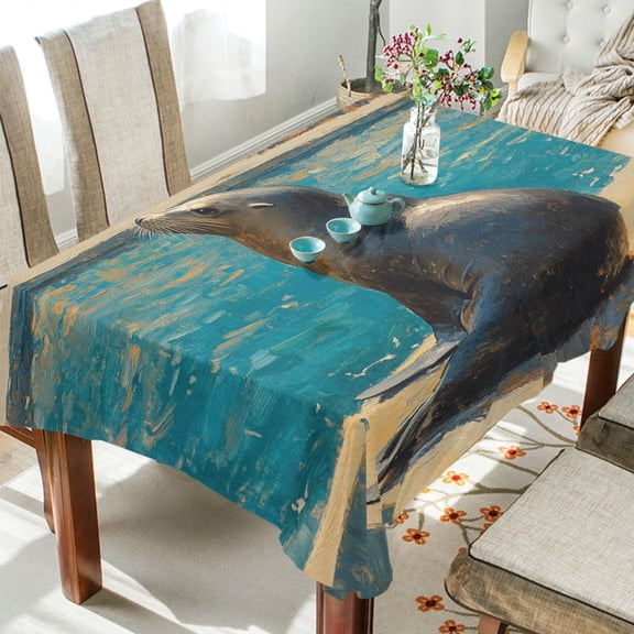 BZSMCE Square Tablecloth Art Sea Lion Pattern Tableclothes