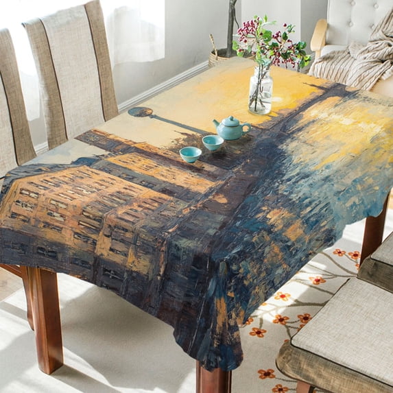 BZSMCE Square Tablecloth Art Tower Bridge Painting Pattern Tableclothes